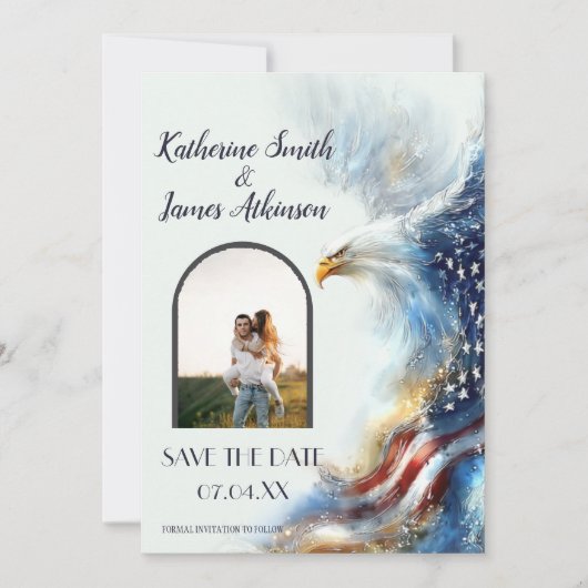 RSVP Bald Eagle Patriotic USA Semiquincentennial Save The Date (Voorkant)