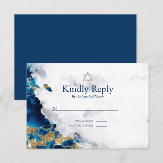 RSVP Bar Mitzvah Blue Sapphire Waterverf Geode (Voorkant / Achterkant)
