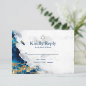 RSVP Bar Mitzvah Blue Sapphire Waterverf Geode Kaartje (Staand voorkant)