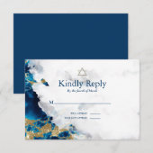 RSVP Bar Mitzvah Blue Sapphire Waterverf Geode Kaartje (Voorkant / Achterkant)