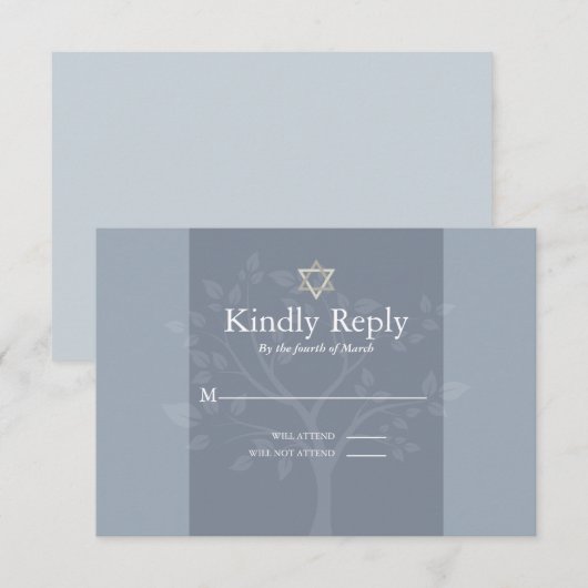 RSVP Bar Mitzvah Dusty Blue Tree of Life Kaartje (Voorkant / Achterkant)