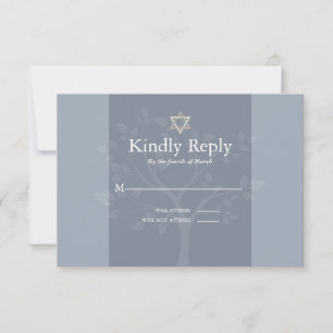 RSVP Bar Mitzvah Dusty Blue Tree of Life Kaartje