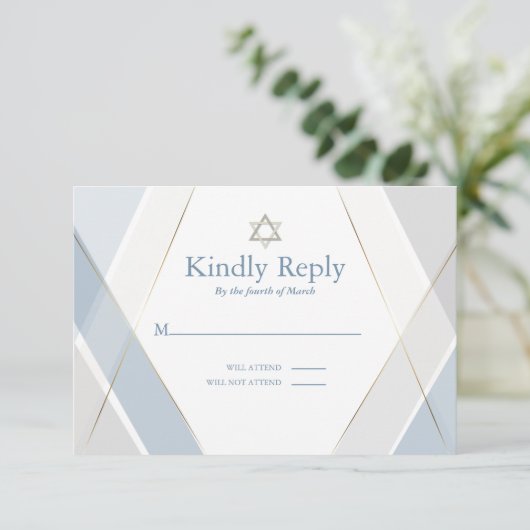 RSVP Bar Mitzvah Modern Geometric Blue Gray (Staand voorkant)