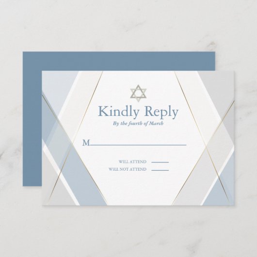 RSVP Bar Mitzvah Modern Geometric Blue Gray (Voorkant / Achterkant)