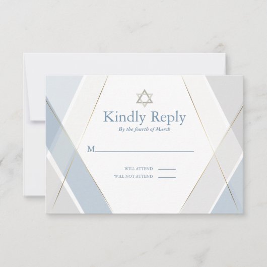 RSVP Bar Mitzvah Modern Geometric Blue Gray Kaartje (Voorkant)