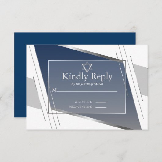 RSVP Bar Mitzvah Modern Silver Slate Blue (Voorkant / Achterkant)
