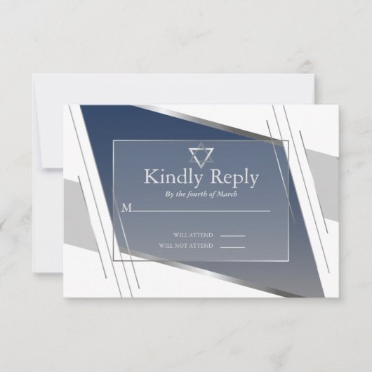 RSVP Bar Mitzvah Modern Silver Slate Blue Kaartje (Voorkant)
