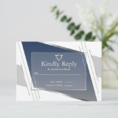 RSVP Bar Mitzvah Modern Silver Slate Blue Kaartje (Staand voorkant)