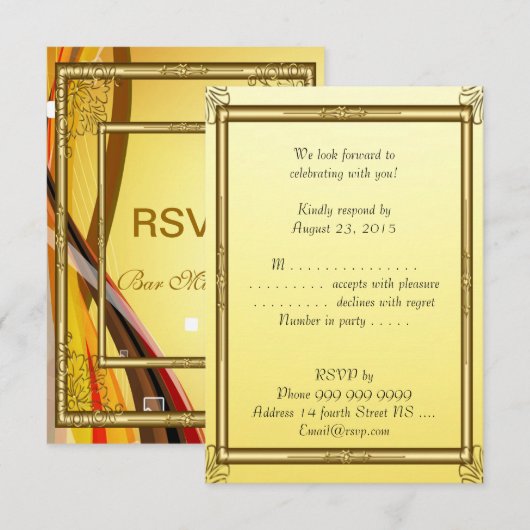 RSVP Bar Mitzvah Uitnodiging Goud 2 (Voorkant / Achterkant)