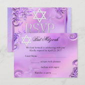 RSVP Bat Mitzvah Meisje  Paarse Roze Bloemen (Voorkant / Achterkant)