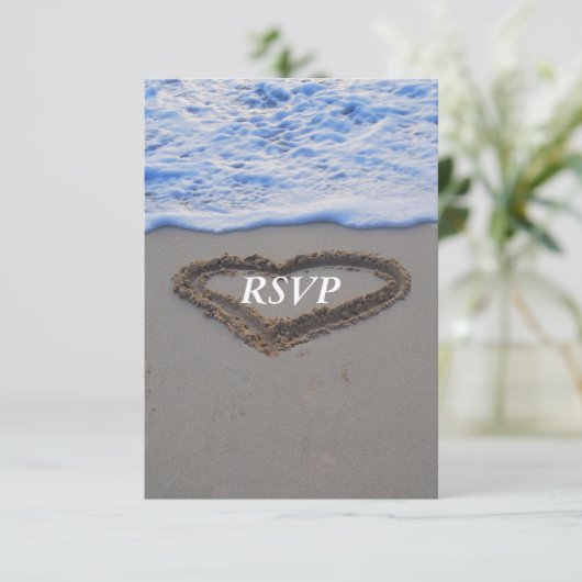 RSVP Beach Wedding Heart in Sand (Staand voorkant)