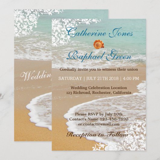 RSVP Beach Wedding Invitation Card Kaart (Voorkant / Achterkant)