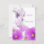 RSVP Beantwoorden  Bloemen Lila Witte Vlinder (Voorkant)