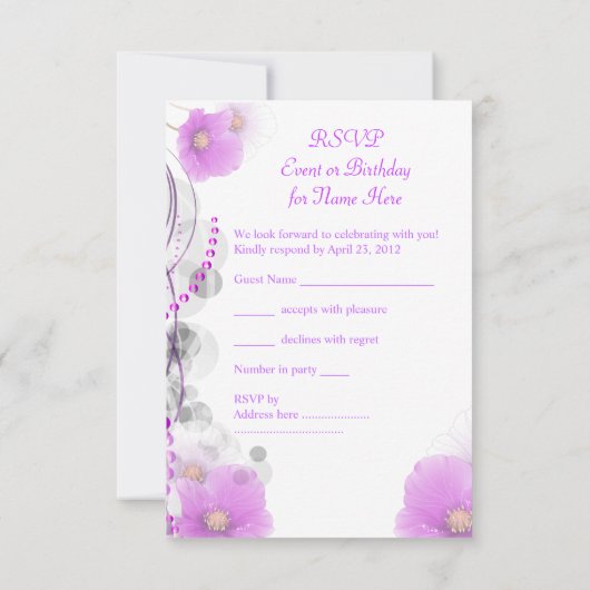 RSVP Beantwoorden  Bloemen Lila Witte Vlinder (Achterkant)
