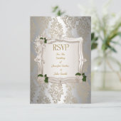 RSVP Beantwoorden Elegante bruiloft Sepia Zilver W (Staand voorkant)