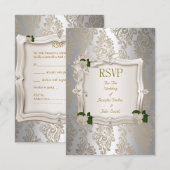 RSVP Beantwoorden Elegante bruiloft Sepia Zilver W (Voorkant / Achterkant)