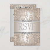 RSVP Beantwoorden Elegante Damask Cream Zilver Blo (Voorkant / Achterkant)