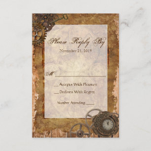 RSVP Beantwoorden Kaart Steampunk Industrial  Wood