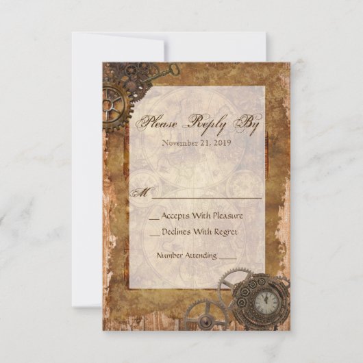 RSVP Beantwoorden Kaart Steampunk Industrial  Wood (Voorkant)