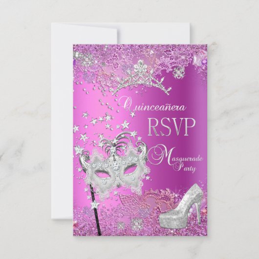 RSVP Beantwoorden Masquerade Quinceanera 15e Parti (Voorkant)