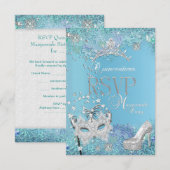 RSVP Beantwoorden Masquerade Quinceanera Blauwe Ti (Voorkant / Achterkant)