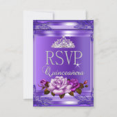 RSVP Beantwoorden Quinceanera 15 Partij Paarse Roz (Voorkant)
