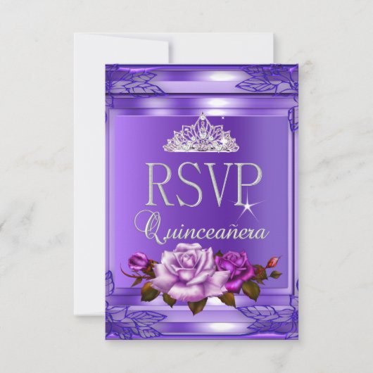 RSVP Beantwoorden Quinceanera 15 Partij Paarse Roz (Voorkant)