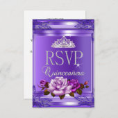RSVP Beantwoorden Quinceanera 15 Partij Paarse Roz (Voorkant / Achterkant)