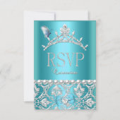 RSVP Beantwoorden Quinceanera 15e Blauwe Damask Bu (Voorkant)