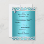 RSVP Beantwoorden Quinceanera 15e Blauwe Damask Bu Kaartje (Achterkant)