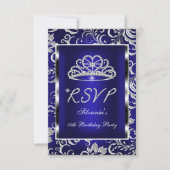 RSVP Beantwoorden Quinceanera Donkerblauw Damast Z (Voorkant)