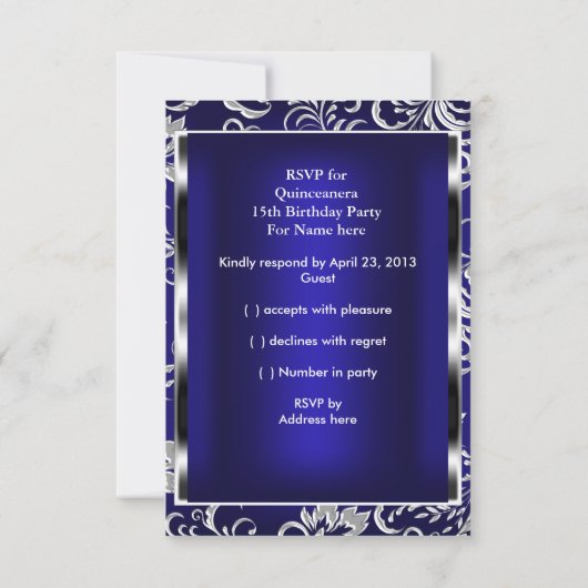 RSVP Beantwoorden Quinceanera Donkerblauw Damast Z (Achterkant)
