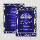 RSVP Beantwoorden Quinceanera Donkerblauw Damast Z (Voorkant / Achterkant)