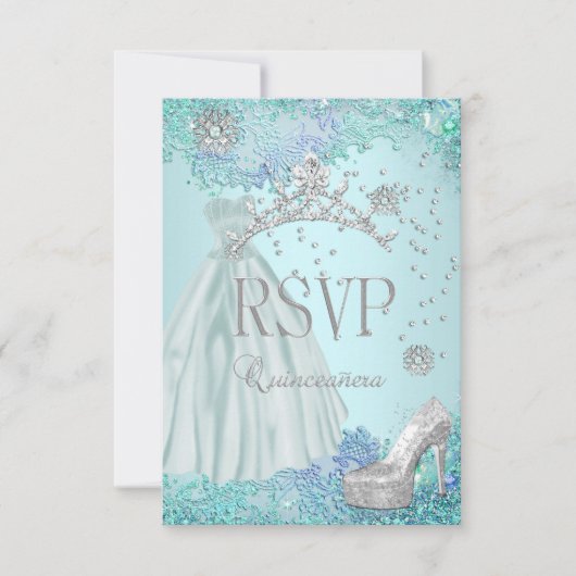RSVP Beantwoorden Quinceanera Zachte Blauwgroen Ti (Voorkant)