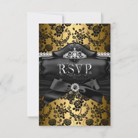 RSVP Beantwoorden  Tiara & Bow Gold Sweet 16 (Voorkant)
