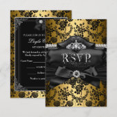 RSVP Beantwoorden  Tiara & Bow Gold Sweet 16 (Voorkant / Achterkant)