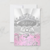 RSVP Beantwoorden Tiara & Bow Roze Quinceañera (Voorkant)