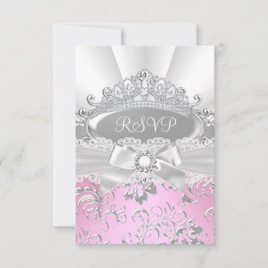 RSVP Beantwoorden  Tiara & Bow Roze Quinceañera (Voorkant)