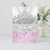 RSVP Beantwoorden  Tiara & Bow Roze Quinceañera (Staand voorkant)