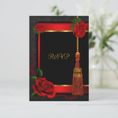 RSVP Beantwoorden Verjaardagsfeest Red Rose Gold B (Staand voorkant)