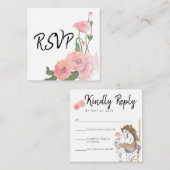 RSVP-behuizing - handgeschreven script / roze bloe Informatiekaartje (Voorkant / Achterkant)