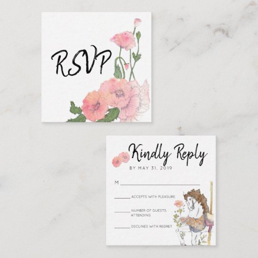 RSVP-behuizing - handgeschreven script / roze bloe Informatiekaartje (Voorkant / Achterkant)