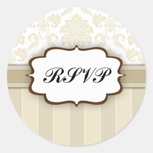 RSVP - Beige Damask Stripe Sticker (Voorkant)