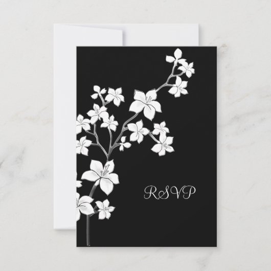 RSVP Birthday Asian Black Floral White Kaart (Voorkant)