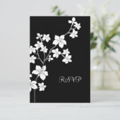 RSVP Birthday Asian Black Floral White Kaart (Staand voorkant)