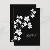RSVP Birthday Asian Black Floral White Kaart (Voorkant / Achterkant)