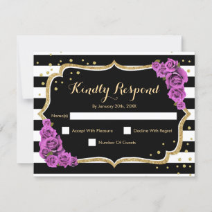 RSVP Birthday Party - Gold Black Paarse kaart