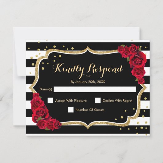 RSVP Birthday Party - Gold Black Red Card Kaart (Voorkant)