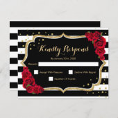 RSVP Birthday Party - Gold Black Red Card Kaart (Voorkant / Achterkant)