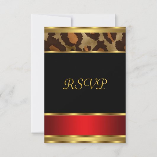 RSVP Birthday Party Gold Black Red Leopard Kaart (Voorkant)